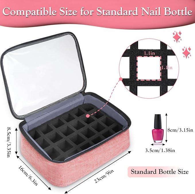 YOREPEK Nail Polish Organizer with 3 Removable Pouches for 72 Bottles, Pink | Large Nail Polish Carrying Case with 4 Zippered Pockets for Manicure Tools, Supplies, Nail Lamp, Gifts for Women - Image 4