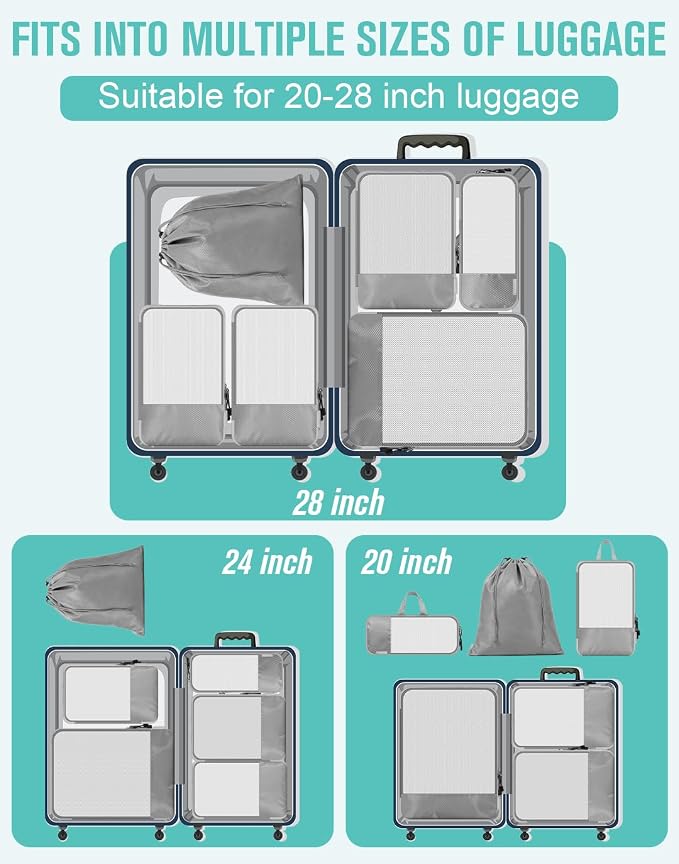 WOOMADA Compression Packing Cubes for Suitcases Travel Essentials 6 Set Rectangle Mesh Expandable Travel Bags Organizer for Luggage - Image 5