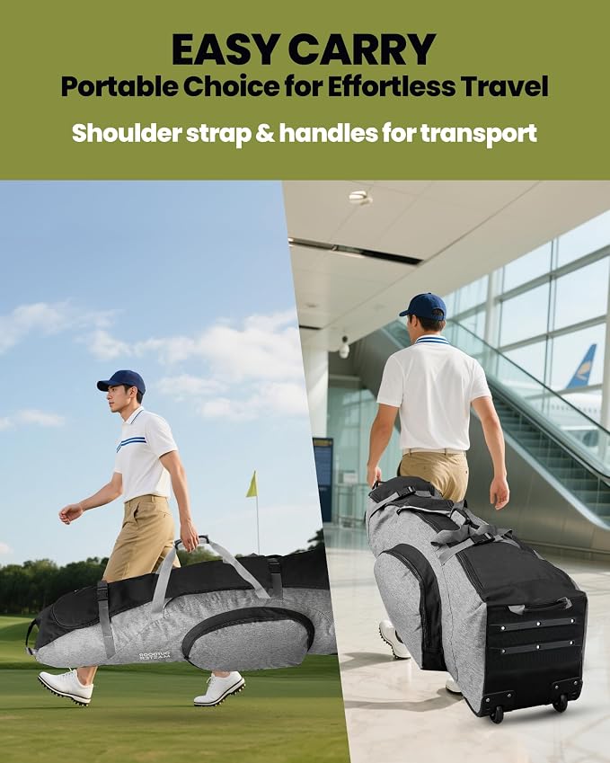 OutdoorMaster Padded Golf Travel Bag with Reinforced Wheels, 900D Heavy Duty Oxford Wear-Resistant and Waterproof Golf Travel Case, Soft-Sided Golf Club Bag, Shoes and Accessories Compartment - Image 6