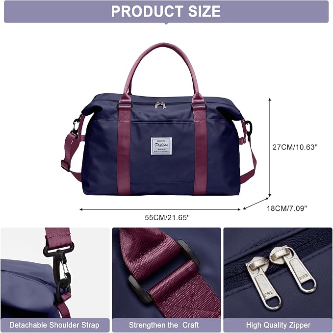 Travel Duffel Bag, Carry On Overnight Weekender Bags for Women | Travel Bag with Wet Pocket & Trolley Sleeve, For Spirit Airlines 18x14x8 Personal Item Bag - Image 2