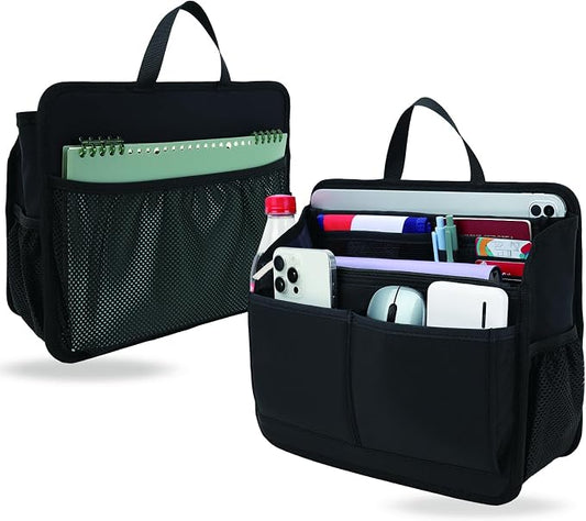 Small Rugged Organizer Insert for Briefcase Tote Shoulder Messenger Bag-19 Pockets,Padded Water-repellent Nylon-Black by DELTAMANN