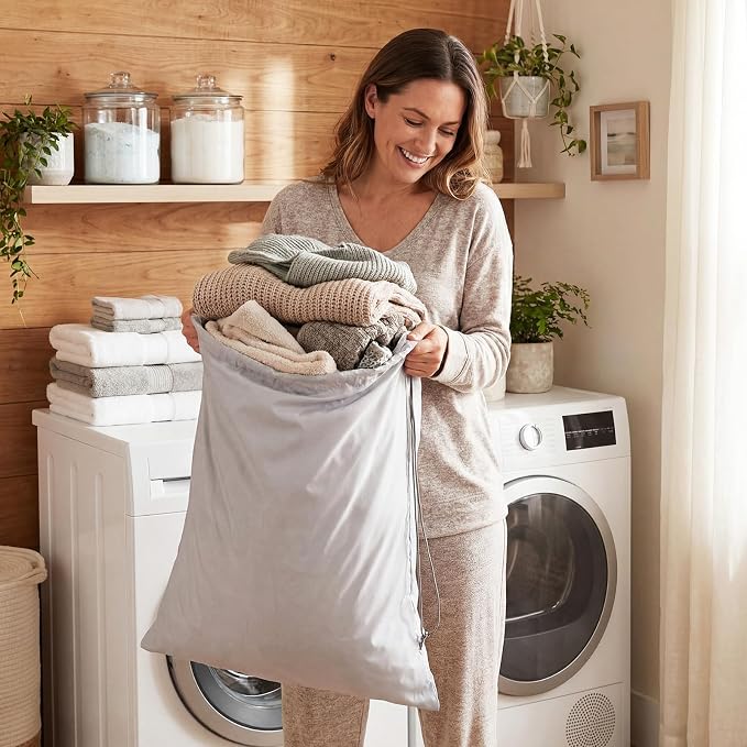 Woanger 12 Pack 28 x 45 Inch Extra Large Laundry Bags Bulk, Silver | Washable Travel Laundry Bag with Drawstring Closure Large Dirty Clothes Organizer for College Dorm Home Hotel Camping - Image 7