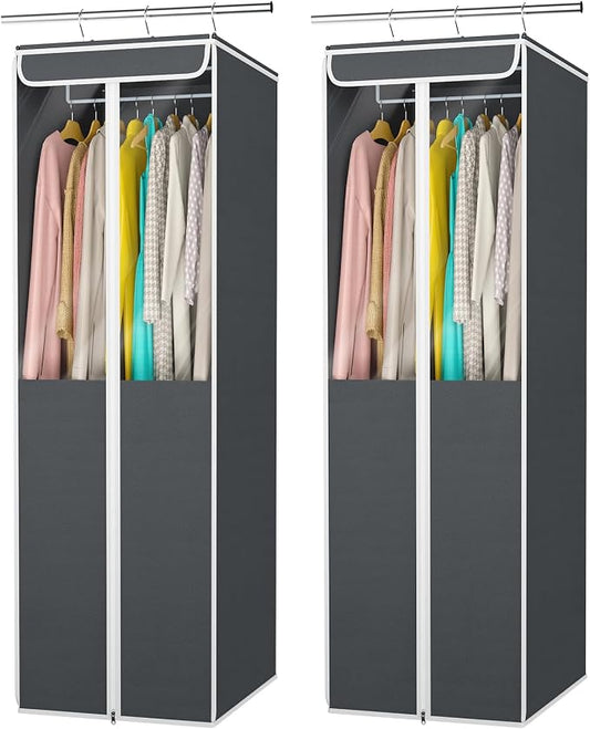 Univivi Garment Bags for Hanging Clothes, 2 Pack Large Clothes Storage Bags Closet Organizer with Clear Window, Premium Hanging Garment Storage Bag for Suits, Coats, Dresses, 54" (Dark Grey) by Univivi