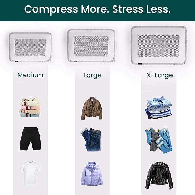 NOBL Travel Compressible Packing Cubes Set, 6 Pieces Travel Packing Organizers, Compression Luggage Cubes for Suitcases & Carry On, Space Saving (XXS, XS, S, M, L, XL) - Ivory - Image 4