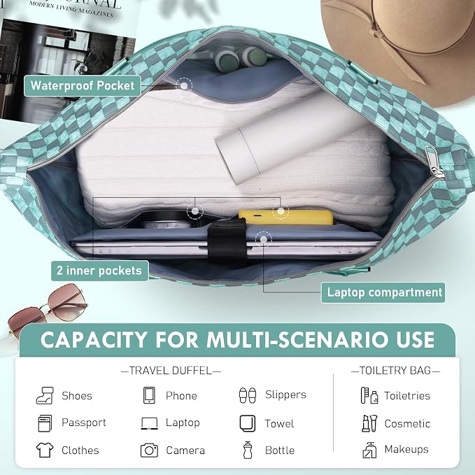 WOOMADA Weekender Overnight Bag for Women, Carry on Shoulder Travel Duffel with Shoes Compartment,Gym Bag with Toiletry Bag - Image 4