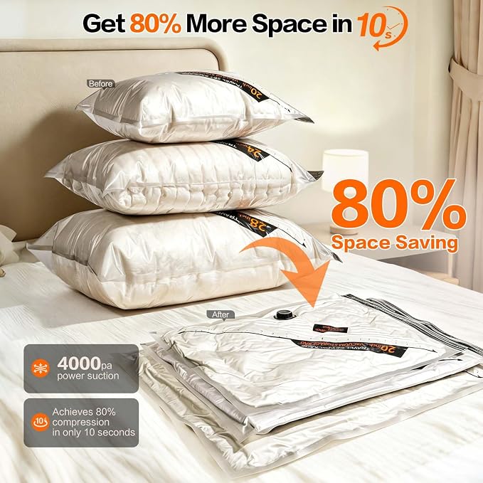 Rechargeable Wireless Pump Travel Storage Bags Set - 15 Pack Portable Space Saver Bags for Travel & Home - Vacuum Compression Packing Seal for Clothes, Blankets, Seasonal Storage - Image 2