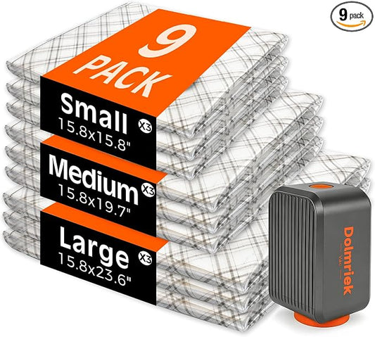 9pcs Vacuum Seal Bags for Clothing Travel, Cordless Pump, Carry-on Size Compression Packing Bags, 4000Pa Suction & 2400mAh Battery, Vacuum Storage Bags for Clothes, Luggage, Suitcase, Space Saver by DolmriekTravelVacuumBags