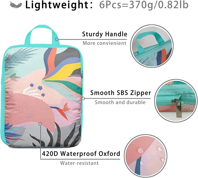 6 Pcs Compression Packing Cubes, Packing Cubes for Travel, Waterproof Luggage Organizer Bags Set, Cute Packaging Cubes for Women Kids Backpack Carry-Ons - Image 6