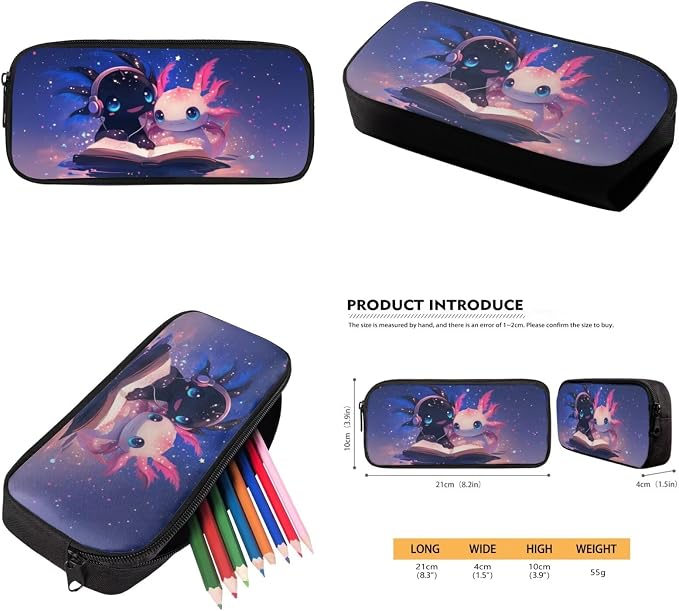 Axolotl Backpack and Lunch Box for Girls 6-8/5-7 Book Lover Bookbag with Lunch Bag Set 3PCS Galaxy Space Elementary School Back Pack Kids Primary Book Bags Lunchbox Pencil Case Kindergarten - Image 6