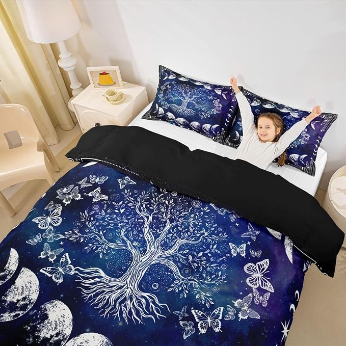Erosebridal Tree of Life Bedding Set Twin for Boys Girls Boho Exotic Butterfly Print Duvet Cover Sun and Moon Comforter Cover Teens Kids Bedroom Decor Bohemian Gothic Hippie Bedding Black and White - Image 4