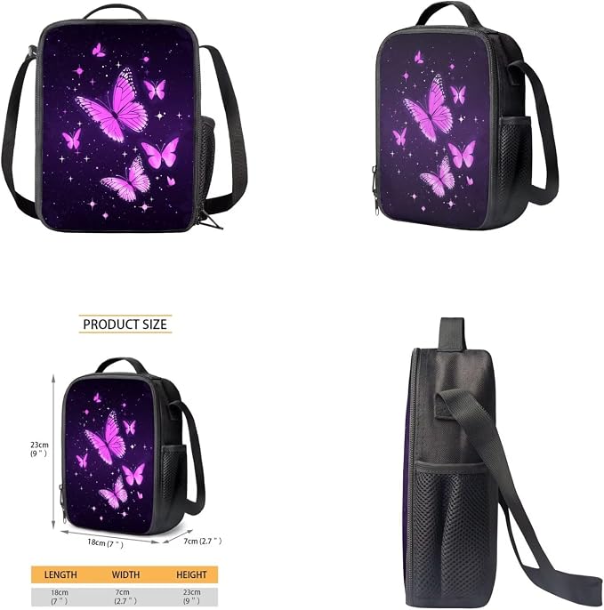 Aesthetic Butterfly Backpack for Girls Kids Backpack with Lunch Box Water Bottle Carrier with Strap and Big Pencil Case 4PCS Set Bookbag with Front Pocket for School 17" Lightweight School Bag - Image 4
