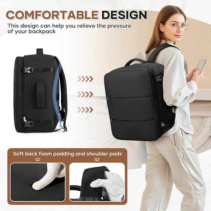Travel Backpack For Women Men Carry on Backpack Luggage Flight Approved Personal item Travel Bag Essentials Mochila de viaje Laptop College Backpack Large Black - Image 6