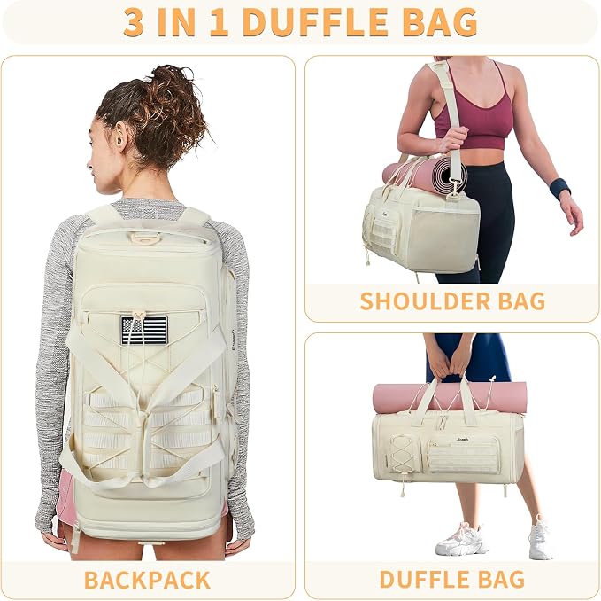 Bosstin Gym Bag for Women & Men, 45L Travel Duffle Sports Duffel Bag Gym Weekender Overnight Backpack with Shoe Compartment (4Beige) - Image 5