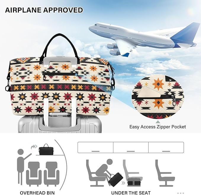 Weekender Bags Travel Duffel Gym Bag Indian Aztc Western Carry on Overnight Tote Bag with Toiletry Bag for Airplane Travel Trip Gym Yoga - Image 5