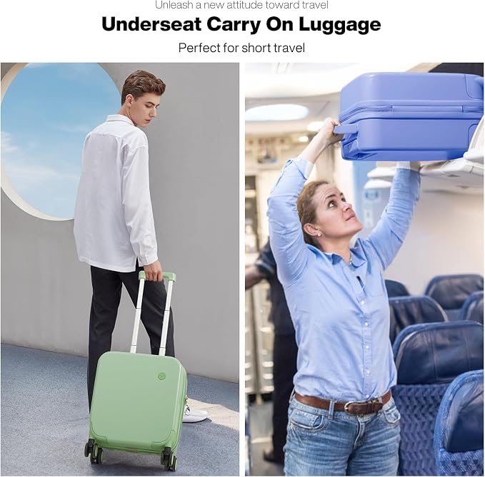 mixi 14 Inch Underseat Luggage Carry on Suitcase Free Boarding Personal Item Suitcases with Spinner Wheels Hardshell Lightweight PC for Short Travel, Lilac Purple - Image 3