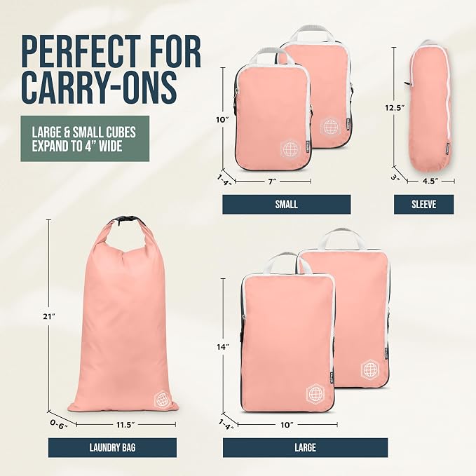 Compression Packing Cubes for Travel, 6-Piece Lightweight Packing Cubes Set for Carry-On Luggage & Backpacks – TRIPPED Travel Gear (Coral Bloom) - Image 4