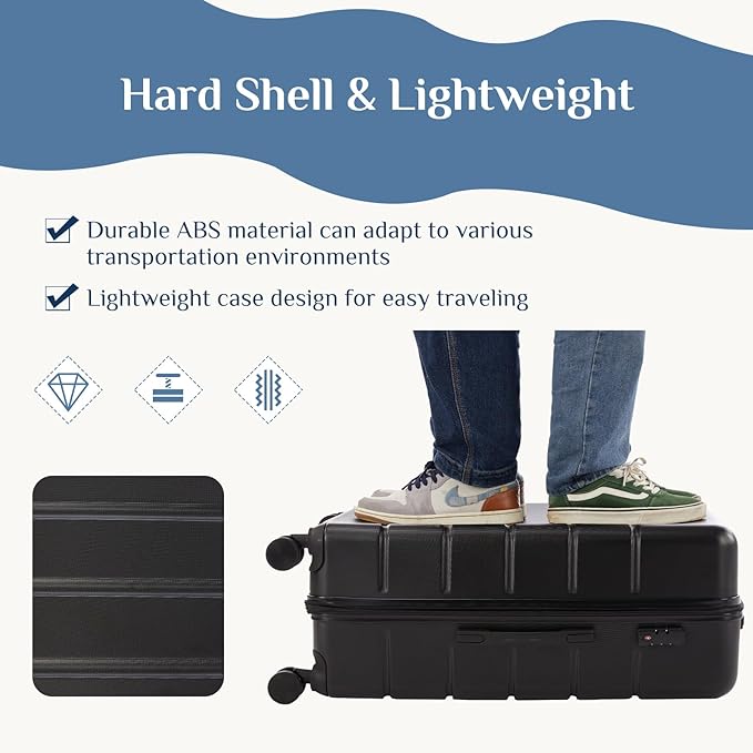 OLIXIS 3-Piece Suitcase Set, Hardside Luggages with Spinner Wheels, Lightweight ABS Hard Shell Travel Luggage, Expandable Carry-On Suitcase with TSA Approved Lock–Black, 20/24/28 Inch - Image 3