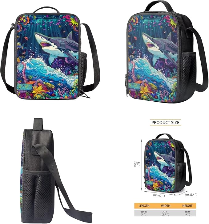 17 Inch Animal Print School Backpack And Lunch Box Set for Kids Lightweight Undersea Shark Backpack for Boys Girls Sturdy School Bag with Insulated Lunchbox Pencil Case Student Bookbag - Image 5