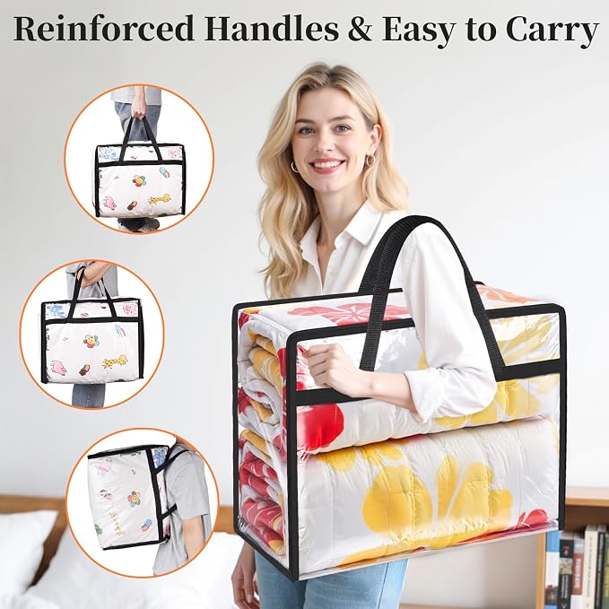 SpaceTrove Clear Clothes Storage Bags, 8 Pack Closet Organizers and Under Bed Storage Containers, Foldable Moving Bags with Zippers for Comforter, Blanket, Bedding, Duvet, PVC Packing Bags 90L - Image 6