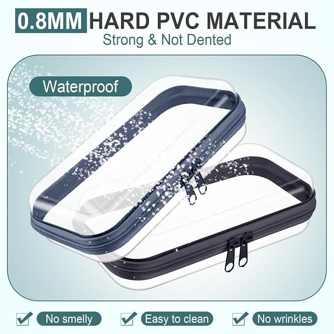 Sanwuta 6 Pcs Clear Hard Zipper Case Plastic Zipper Pouches Transparent Makeup Bag Pencil Case Pouches Toiletry Diaper Bag for Travel Toy Storage Organizer Bins(Blue-green,7.48 x 3.94 x 2 Inch) - Image 4