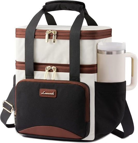 LOVEVOOK Insulated Lunch Bag For Women,Large Double Deck Adult Lunch Box,Teacher Lunch Tote Bag With Cup Holder,Leakproof Cooler Bag With Adjustable Shoulder Strap For Work Picnic Beach,Larger 15L by LOVEVOOK
