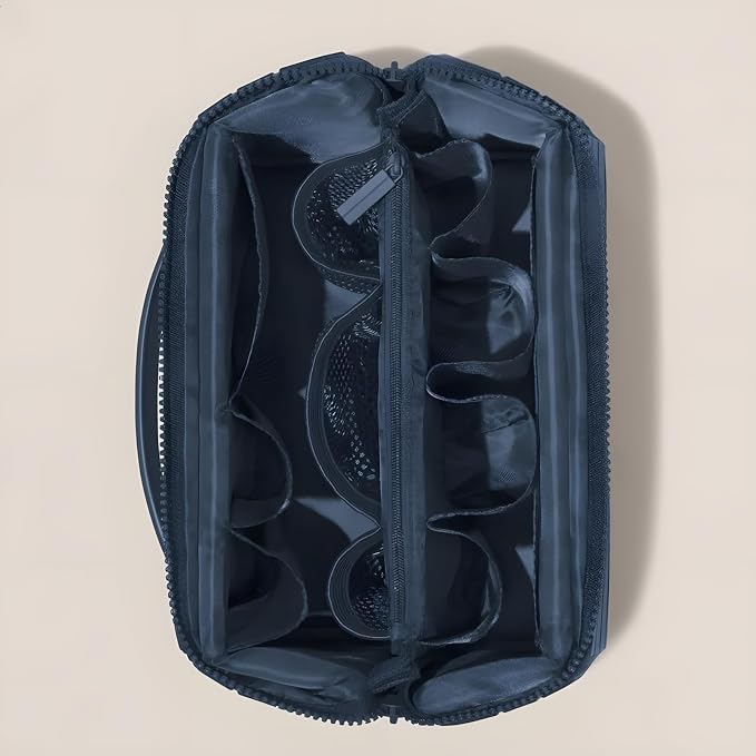 Fold-Down Traveler Makeup Organizer Accessories Bag for Women, Large Toiletry Bag with No-Spill Waterproof Compartments and Removable Dividers (navy blue) - Image 2