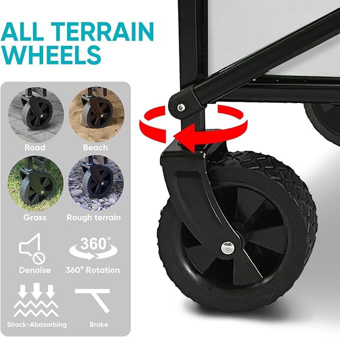 Collapsible Wagon with Quiet Wheels - Silent Grocery Shopping Cart for Seniors, Foldable Utility Cart for Laundry & Apartment, Washable Heavy Duty Rolling Wagon with Two Mesh Pockets, Gray - Image 3