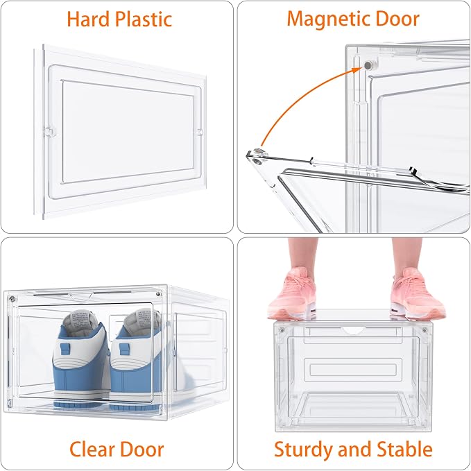 HOMIDEC Shoe Storage, 6 Pack Shoe Organizer Clear Hard Plastic Shoe Box, Shoe Boxes Clear Plastic Stackable, Shoe Boxes with Lids for Size 13, Transparent - Image 4