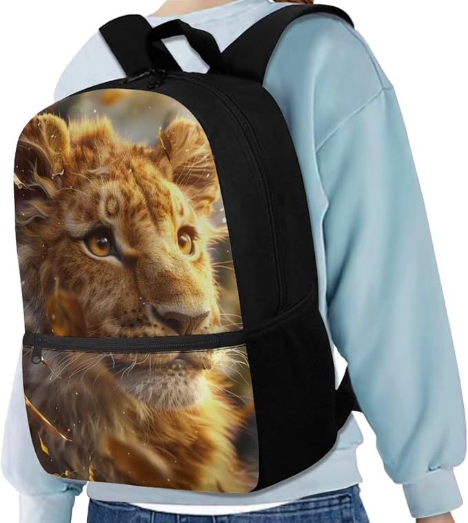 Lion Backpack for Kids Girls Backpack with Lunch Box Water Bottle Pouch and Big Pencil Pouch 4PCS Set Large Bookbag with Front Pocket 17 inch Large School Bag for Boys Kids Back to School Gift - Image 2