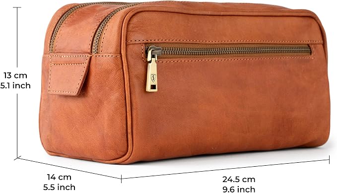 BERLINER BAGS Vintage Genuine Leather Toiletry Bag Tim M, Large Capacity Cosmetics Bag for Men and Women for Travel, Gift for Dad - Brown - Image 8