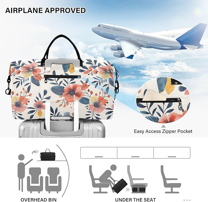 Weekender Bags Travel Duffel Gym Bag Florals Vintage Carry on Overnight Tote Bag with Toiletry Bag for Airplane Travel Trip Gym Yoga - Image 5