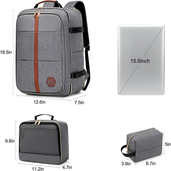 40L Travel Laptop Backpack for Women & Men, Airline Approved Carry On Luggage Overnight Bags, Waterproof Personal Item Bag, Weekender Essentials Backpacks Vacuum Backpack Gray - Image 3