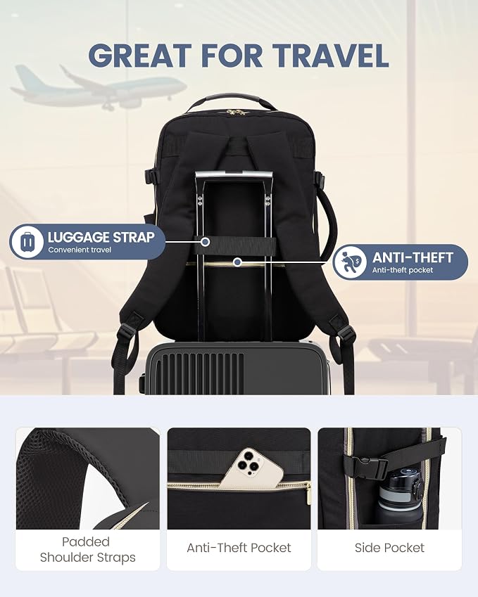 LOVEVOOK 50L Travel Backpack Flight Approved Carry on Backpack,3 Packing Cubes,Waterproof Personal Item Travel Bag,TSA Carry on Luggage Suitcase Travel Essentials,Gifts for Women & Men,fits 18" Laptop - Image 6
