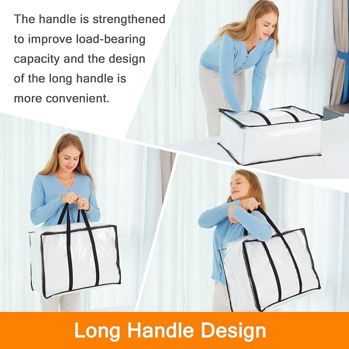 Vieshful 3 Pack Clear Storage Bags 110L Over-Sized Clothes Bags with Double Zippers Sturdy Handles Tote Moving Bags for Duvet, Comforters and Blankets Organizer - Image 4