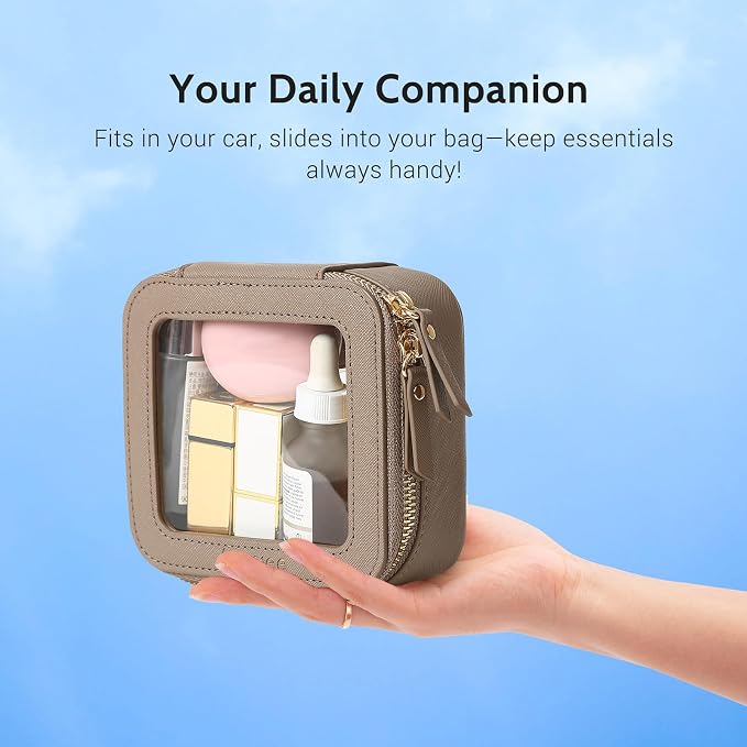 Aveniee Mini Clear Makeup Bag, Small Cosmetic Bags Travel Toiletry Pouch Organizer, TSA Approved Make up Case with Zipper, Car Bag for Essentials,Taupe - Image 6
