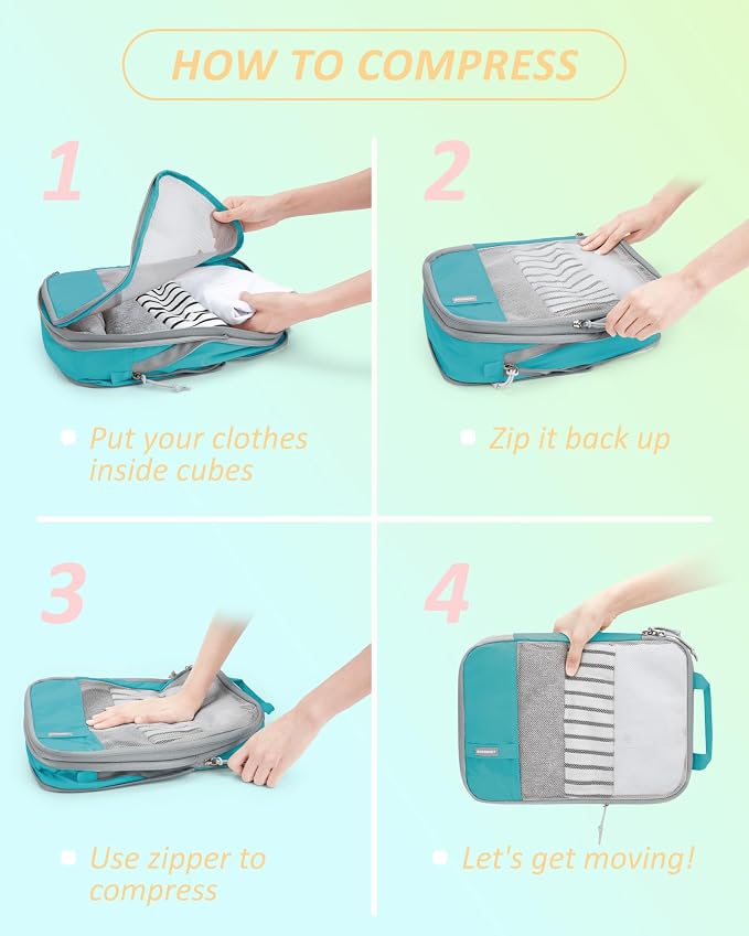 BAGSMART 6 Set /4 Set/2 Set Compression Packing Cubes for Travel, Lightweight Luggage Organizer Bags, Durable Space Saver Bags Travel Essentials - Image 6