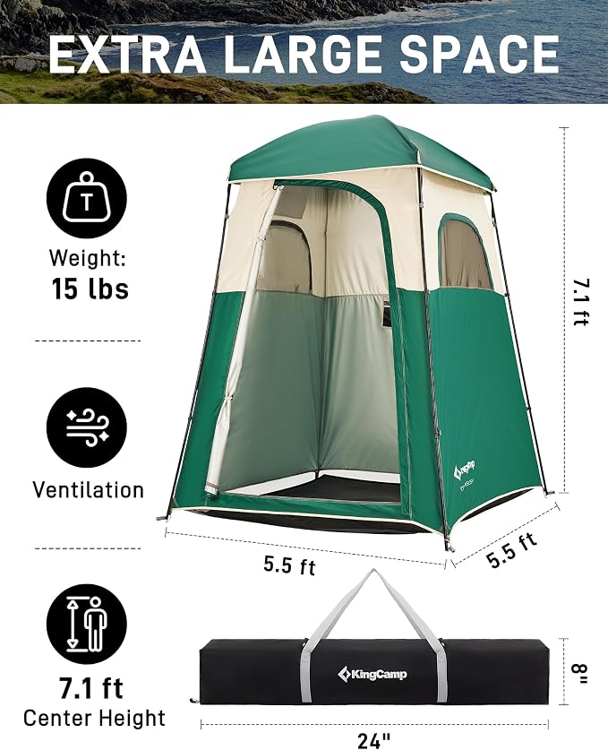 KingCamp Shower Tent, Portable Privacy Tent Outdoor Camping 1/2 Room Toilet Tents with Shower Bag & Dressing Room for Beach, Camping & Hiking - Image 2