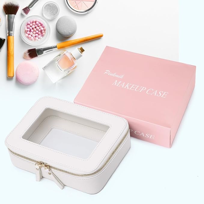 Pinkmik Clear Makeup Bag for Women Waterproof Travel Cosmetics and Toiletries Case Portable Makeup Oaganizer Bag Clear Car Bag with Zipper (White, M) - Image 8