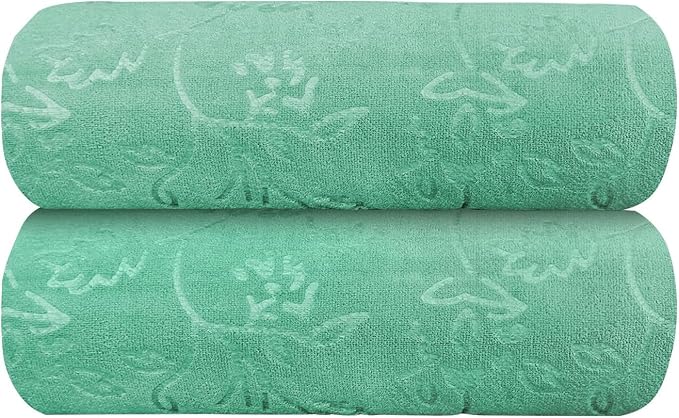 JML Large Bath Towels Set, 2 Pack, 30" x 60", Microfiber Body Towels for Adult, Oversized, Soft, Absorbent, Fast Drying for Shower Sauna Yoga Swimming Sport Fitness Gym Pool (Green-Floral Embossed) - Image 2
