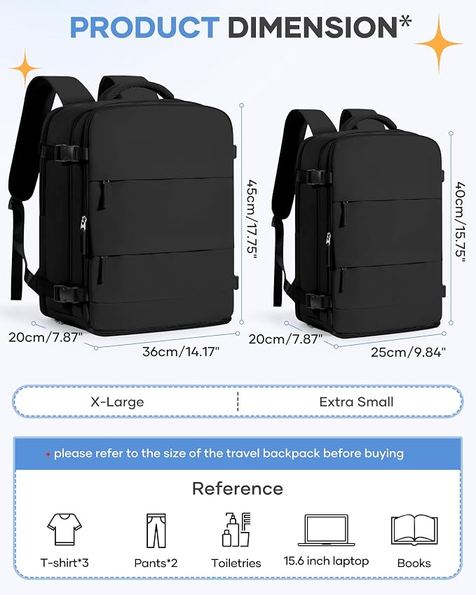 coofay Large Black Travel Backpack Carry on Flight Approved Mochila De Viaje Personal Item Backpack for Airlines Frontier Airlines Personal Item Bag Large Backpacks for Travel Backpacks for Men Women - Image 3