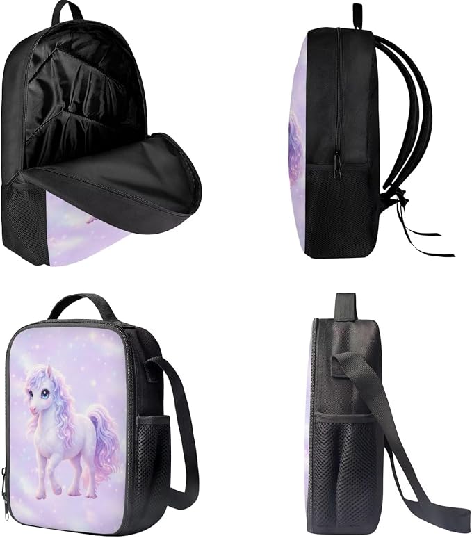 Forchrinse Horse Backpack and Lunch Box for Girls 8-10 3 PCS Bookbag with Lunch Bag Pencil Case Elementary School Back Pack Kids Primary Book Bags - Image 5