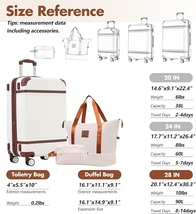 Merax 28 Inch Checked Luggage, Expandable Suitcase with Spinner Wheels, Hard Shell Vintage Luggage Set with TSA Lock(White) - Image 2