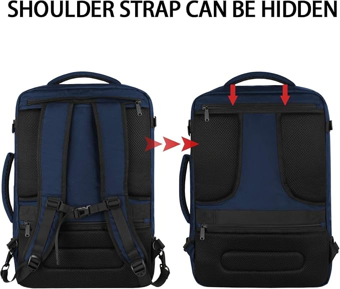 Vancropak 45l Expandable Travel Backpack, Carry on Backpack for Airplanes | Hidden Shoulder Strap, Adjustable Strap, Flight Approved Water Resistant Luggage, Lightweight Carry on Business Weekender Bag - Image 5