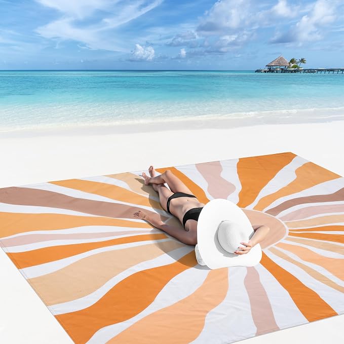 Beach Blanket Waterproof Sandproof, Extra-Large Picnic Blankets with Stakes & Travel Bag, Lightweight, Quick-Dry, Compact Beach Mat for Outdoors, Camping, Beach, Trips – Summer Vacation Essentials - Image 3