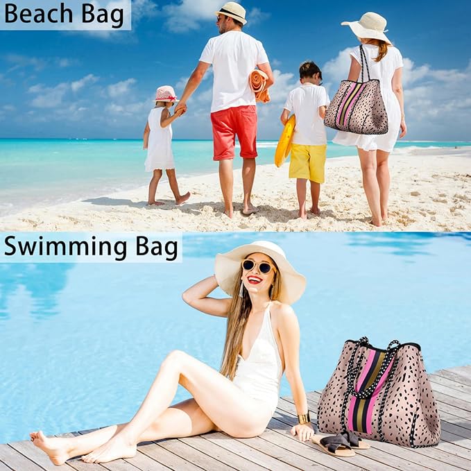 IBFUN Neoprene Bag, Large Multipurpose Beach Bag Neoprene Tote Bag with Inner Pocket for Women/Pool - Image 2