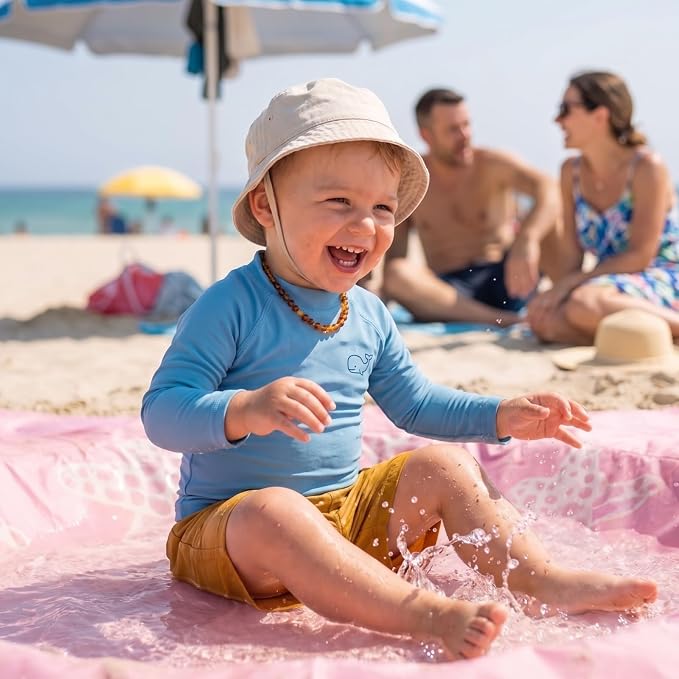 2-in-1 Kids, Baby & Infants Beach Pool & Waterproof Picnic Blanket - Large 6.5' Portable Paddling, Pool & Play Mat & Waterproof Carrying Bag, Outdoor Summer Gear, Toddle, Child & Kid, Coral Pink Peony - Image 5