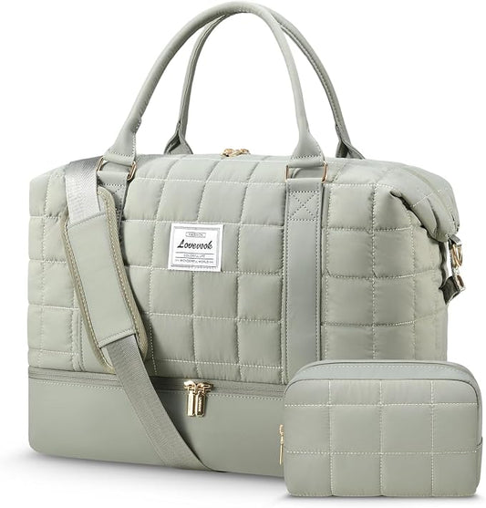 LOVEVOOK Travel Duffle Bag, Puffer Weekender Bags for Women with Shoe Compartment, Carry On Overnight Bag, Hospital Bag for Labor and Delivery, Gym Duffel Bag with Wet Pocket, 2Pcs Set by LOVEVOOK