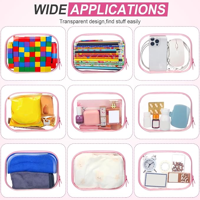 Sanwuta 6 Pcs Clear Hard Zipper Case Plastic Zipper Pouches Transparent Makeup Bag Pencil Case Pouches Toiletry Diaper Bag for Travel Toy Storage Organizer Bins(Pink,7.87 x 5.9 x 2 Inch) - Image 7