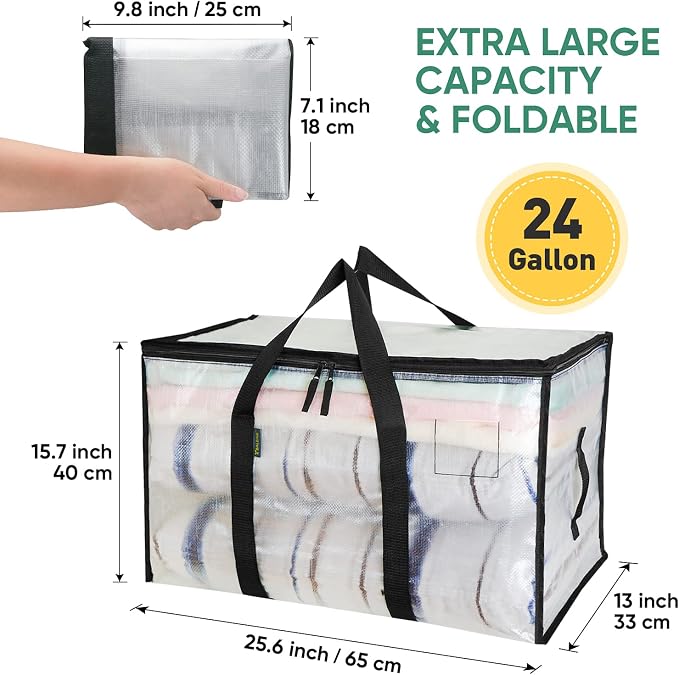 BALEINE 8-Pack Oversized Moving Bags with Reinforced Handles, Heavy-Duty Storage Tote for Clothes, Moving Supplies (Clear, 8-Pack) - Image 2