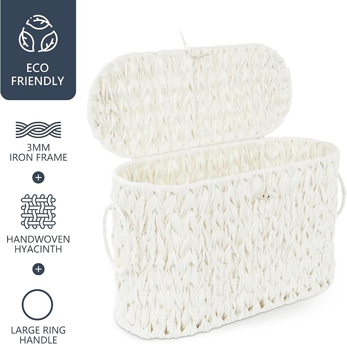 Coeusy Toilet Paper Basket,Wicker Toilet Paper Storage with Lid,Decorative Boho Wicker Basket for Bathroom,Free Standing-Cream White - Image 6
